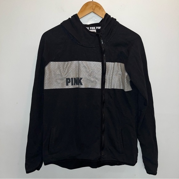 PINK Victoria’s Secret High Low Reflective Zip Up Hoodie Sweatshirt Size Small - Picture 1 of 8